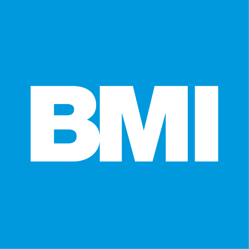 Logo mit den weißen Buchstaben "BMI" auf blauem Hintergrund, vermittelt Professionalität und Klarheit.